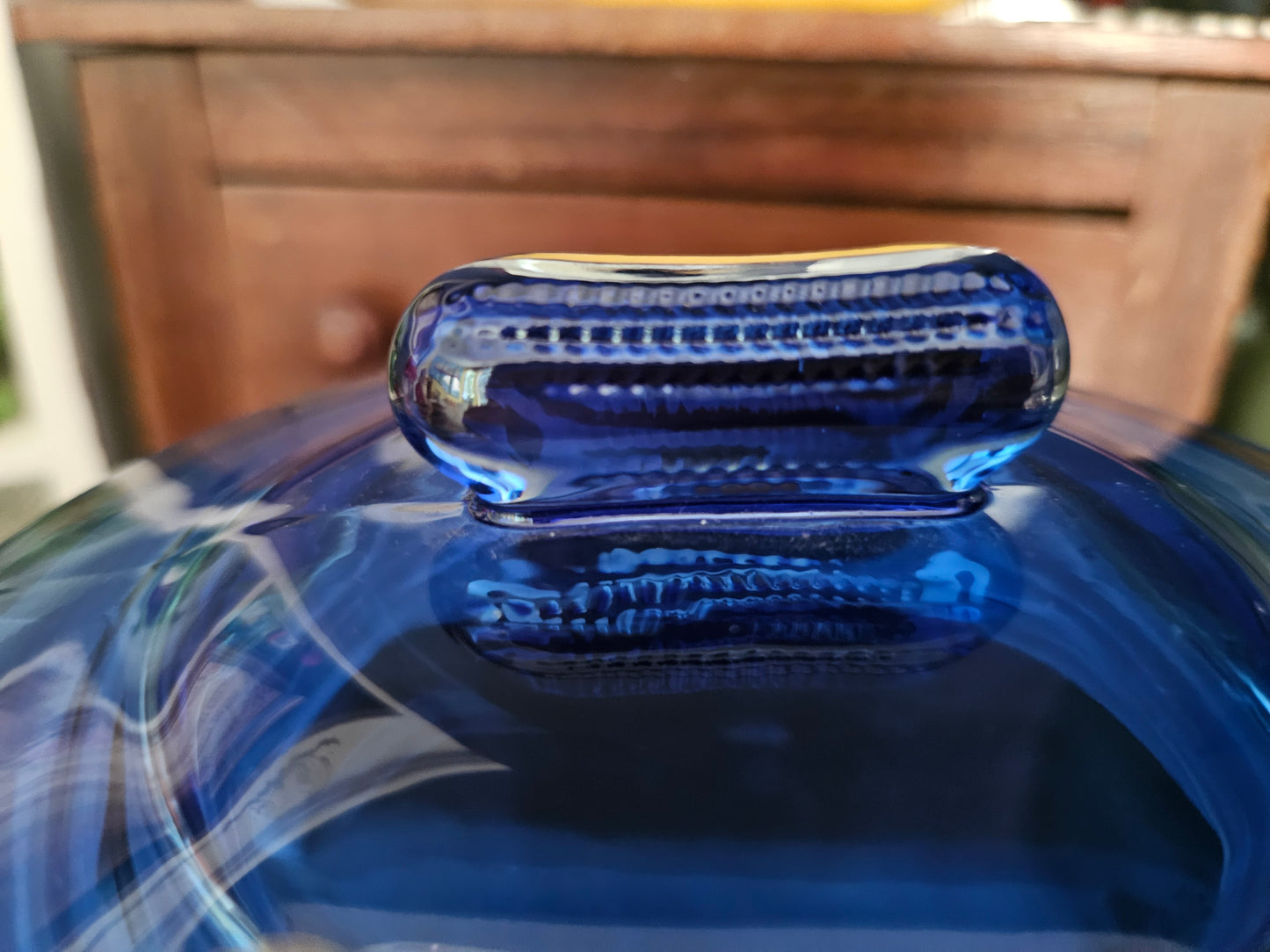 Vintage Cobalt Blue Glass Peanuts Counter Jar – "5¢ Salted Peanuts" – with Original Lid