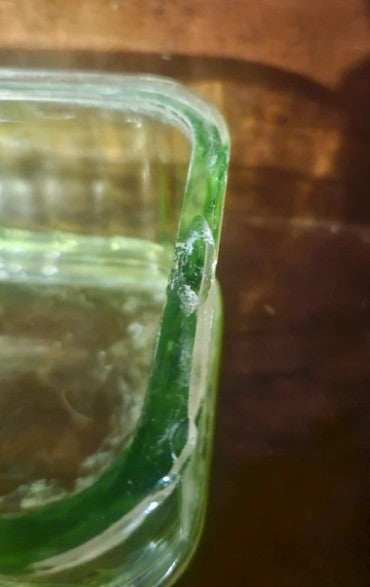 Vintage Uranium Vaseline Glass Loaf Pan — Glows Under Black Light — Art Deco Refrigerator Dish