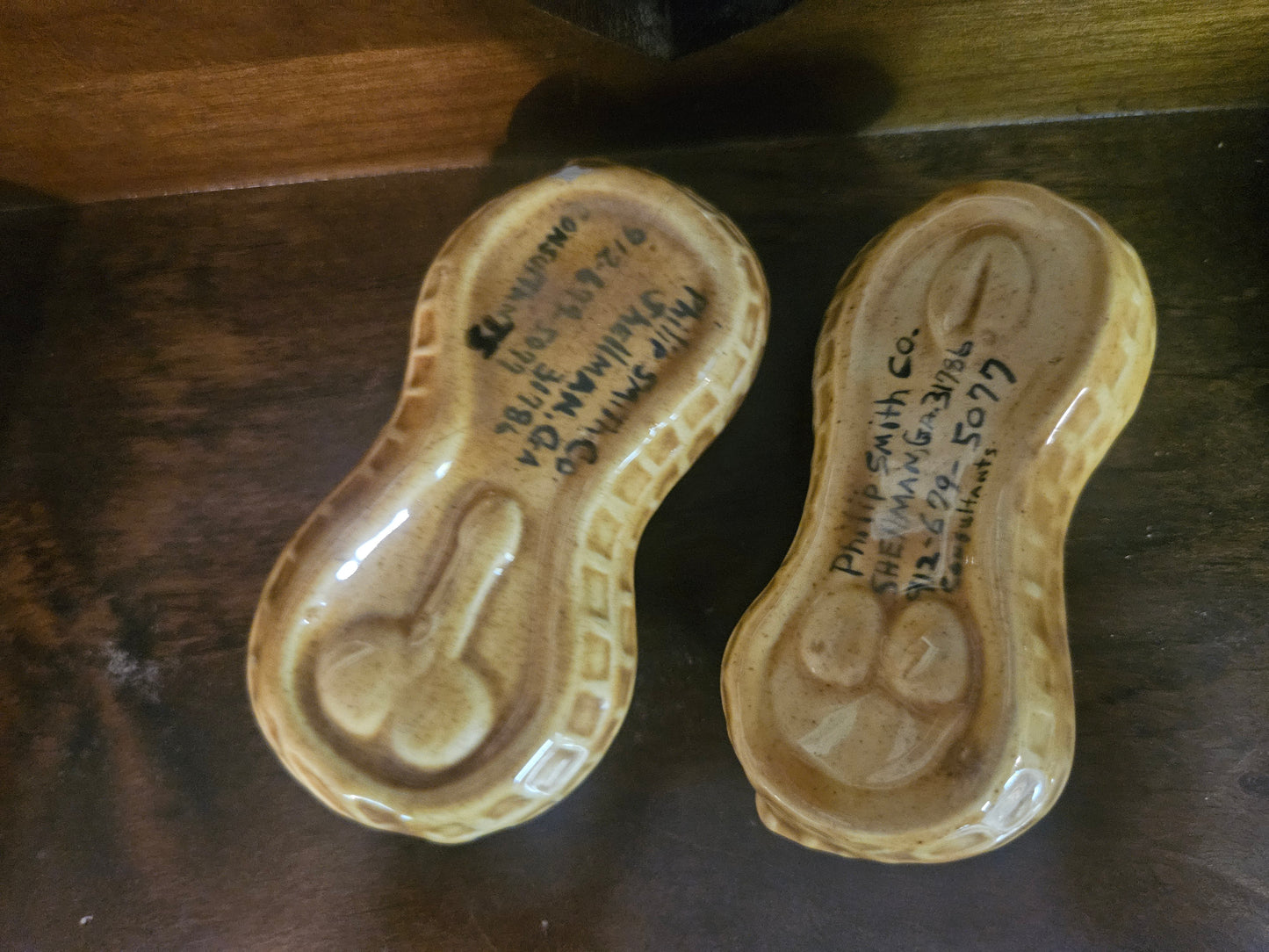 Ceramic Peanut-Shaped Novelty Knick-Knacks — Matched Pair, Georgia Advertising, 1970s–80s Southern Kitsch