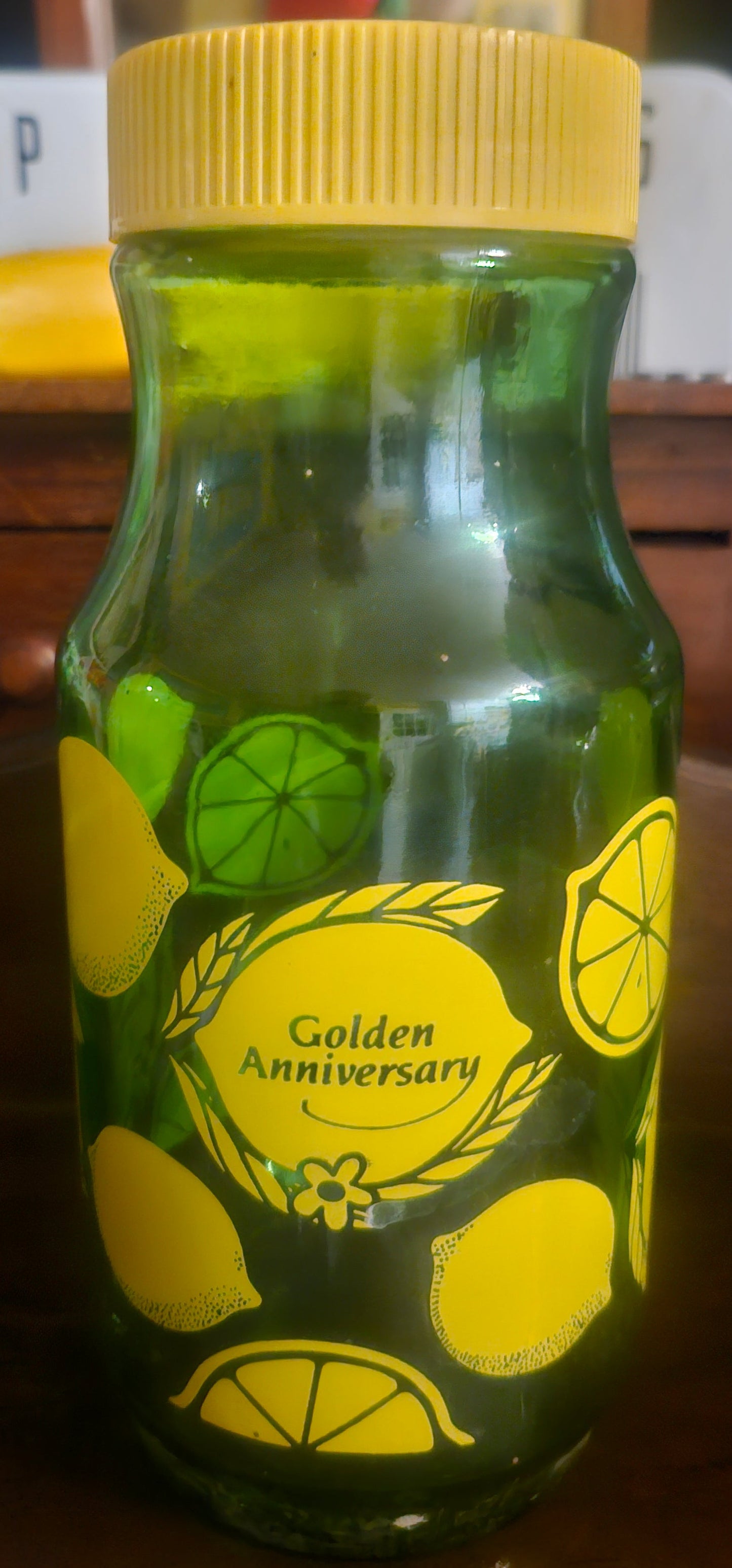 Anchor Hocking Vintage Green Glass Juice Bottle — "Golden Anniversary" Lemon Lime