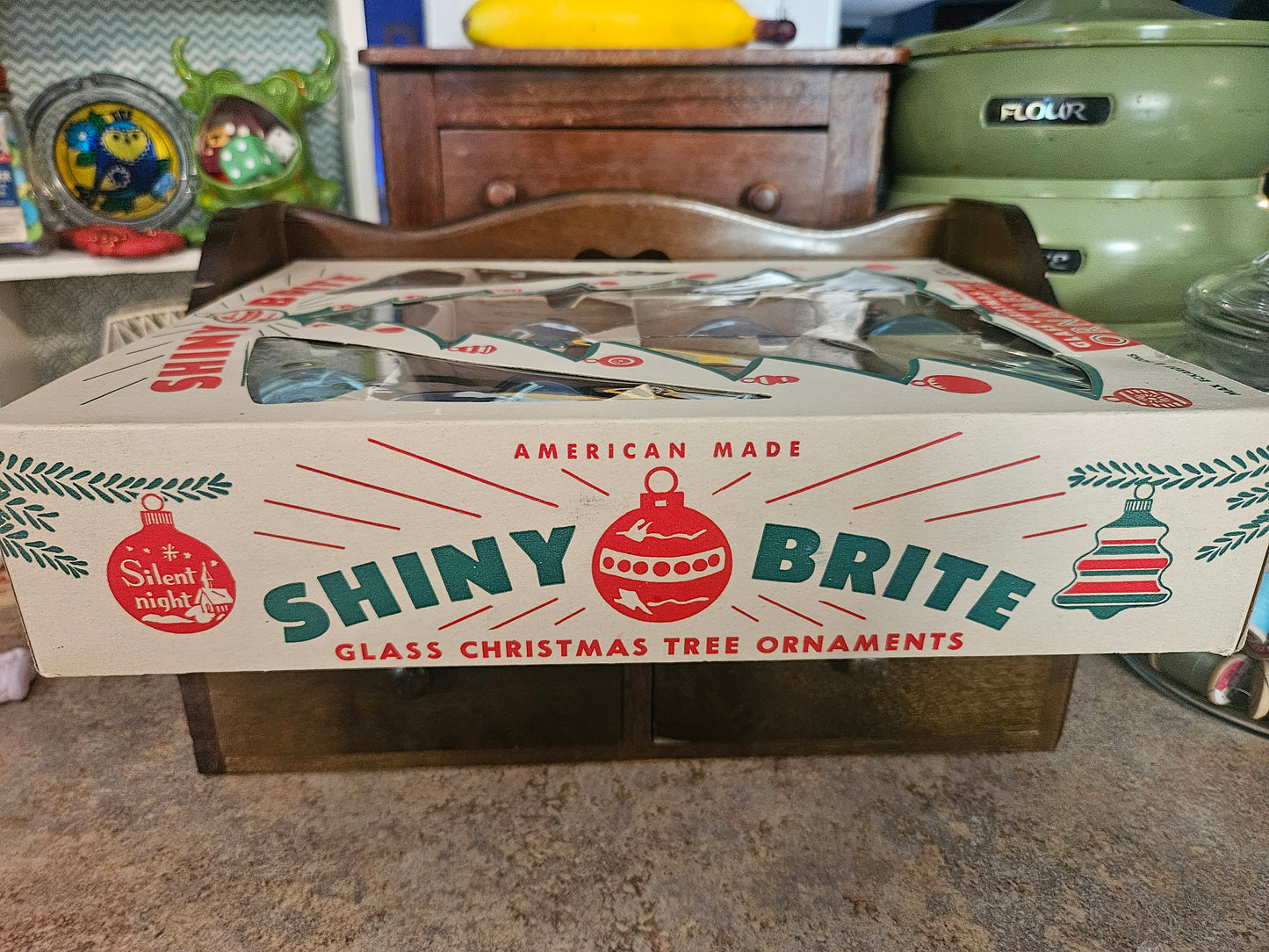 Shiny Brite Glass Christmas Tree Ornaments — 1950s Box Set