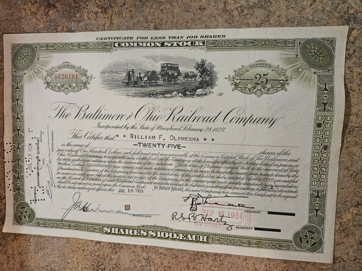 Vintage Railroad Stock & Bond Certificate Lot — Pennsylvania Railroad & Baltimore & Ohio, 4 Pieces