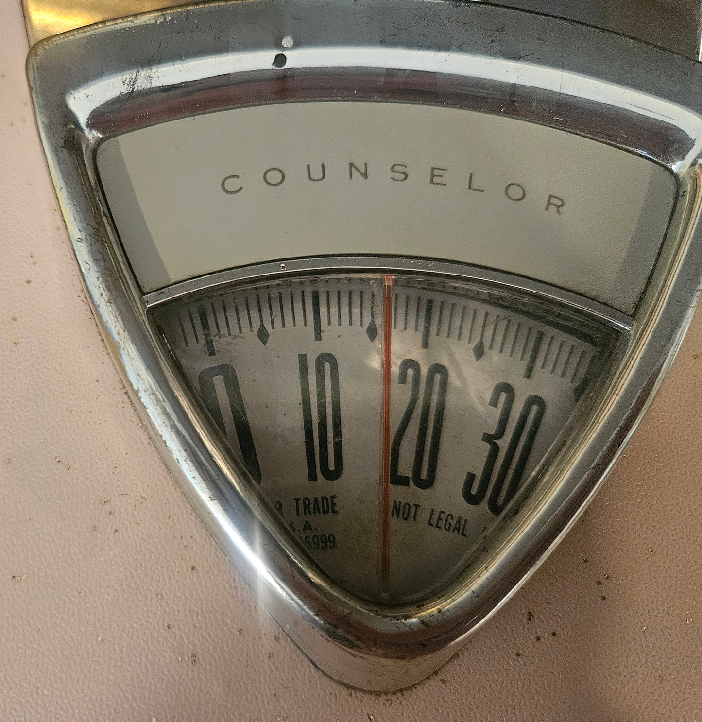 Vintage Counselor Bathroom Scale — Baby Pink with Silver Glitter, Working, Late 1950s–60s
