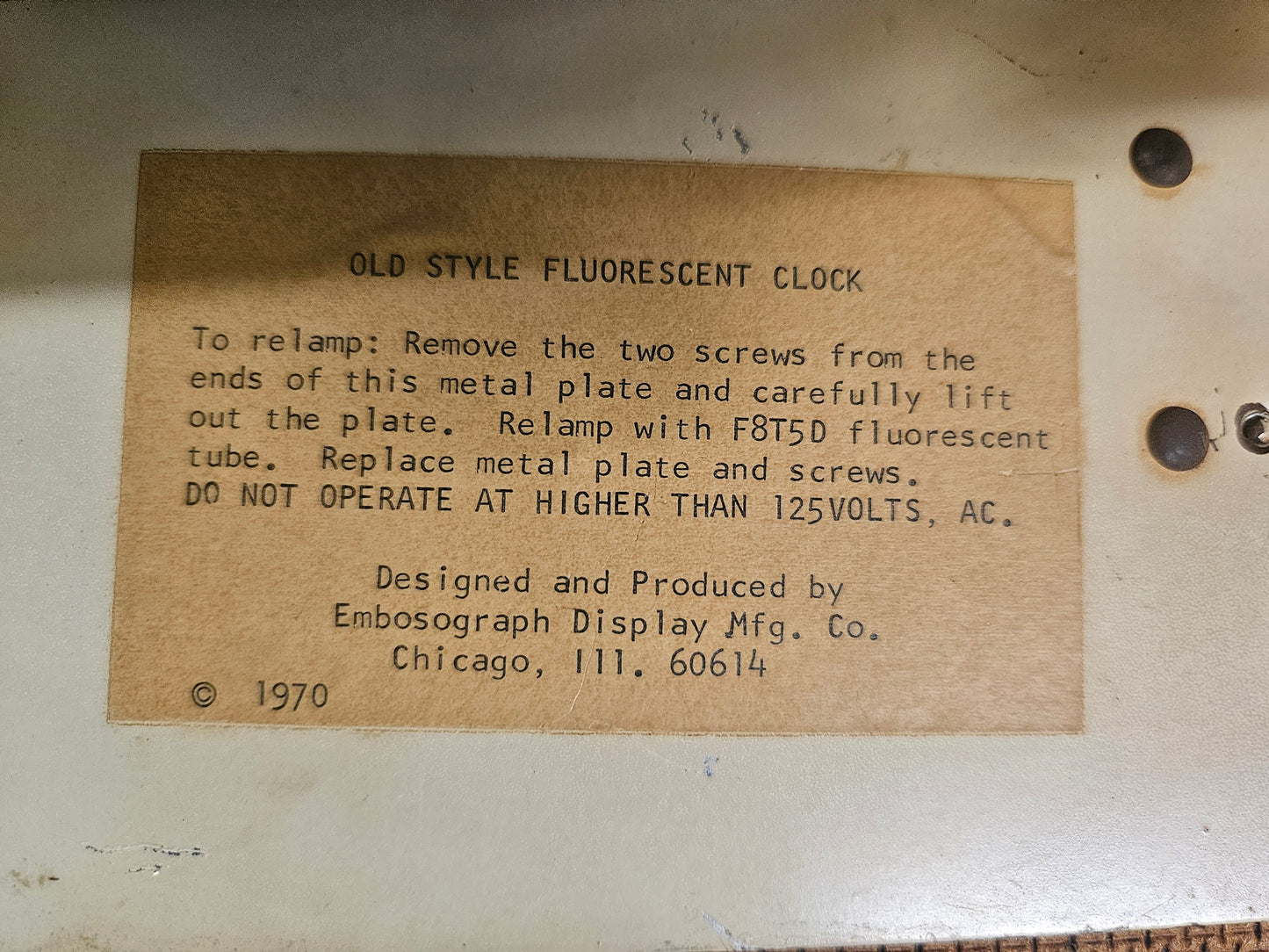 Heileman's Old Style Beer Fluorescent Lighted Clock — Faux Stained Glass, Working, © 1970