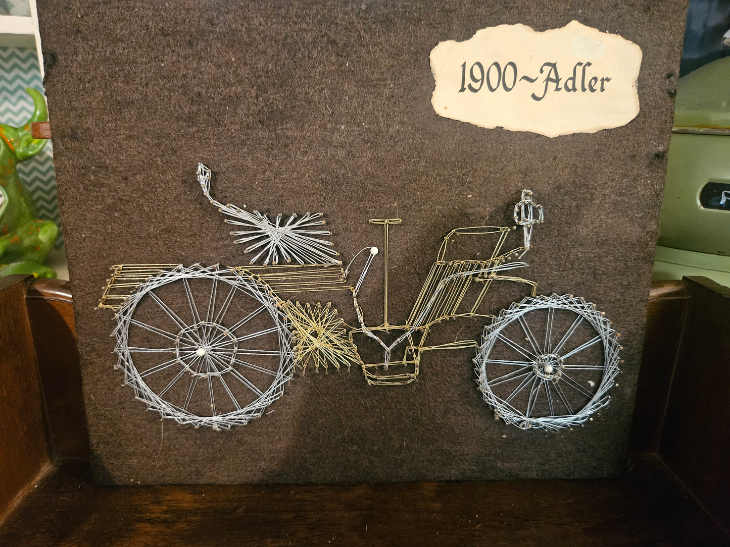 1900 Adler Automobile String Art — Vintage Wire Art Panel