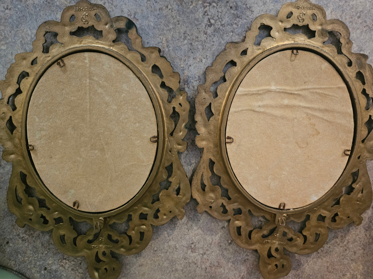 Vintage Pinkie & Blue Boy Ornate Brass Oval Frame Wall Art – Matched Pair