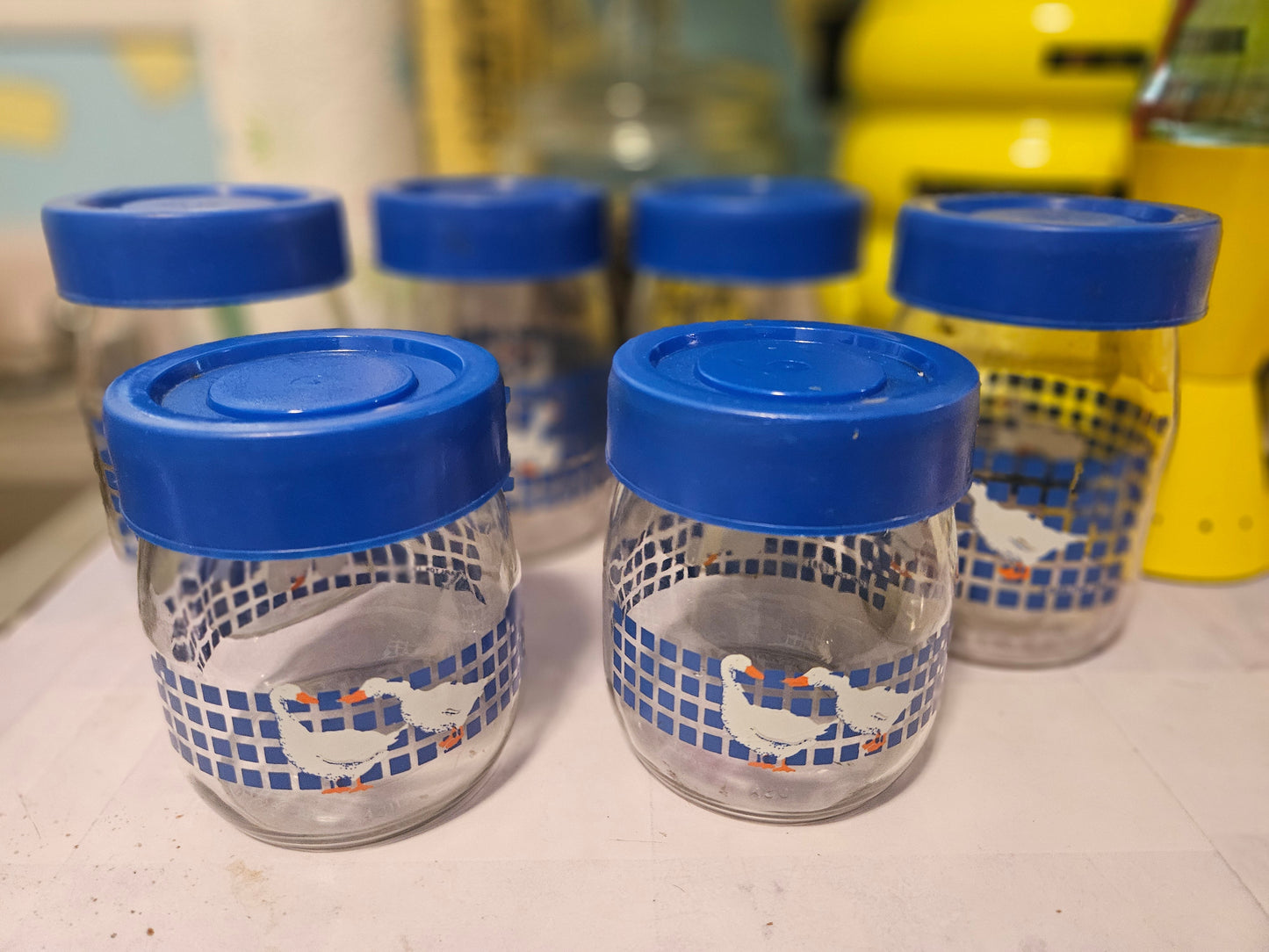 6 Vintage 1982 Carlton Glass "Country Geese" Kitchen Canisters