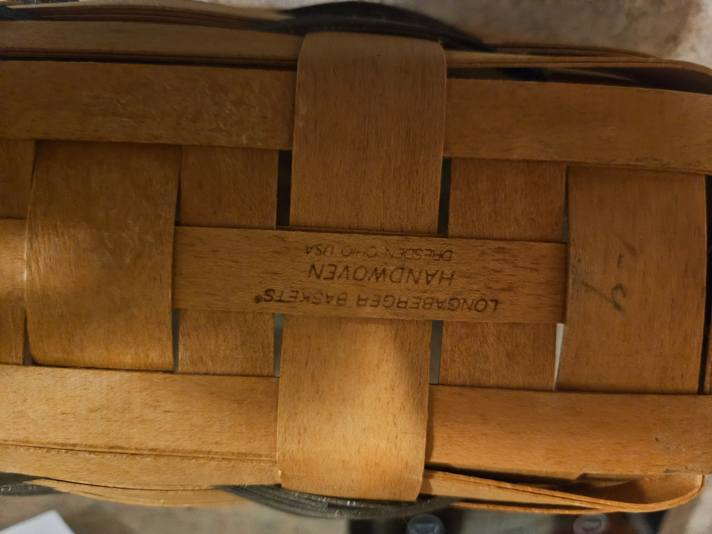 Longaberger Handwoven Rectangular Basket — Dark Accent Splints, Leather Handles