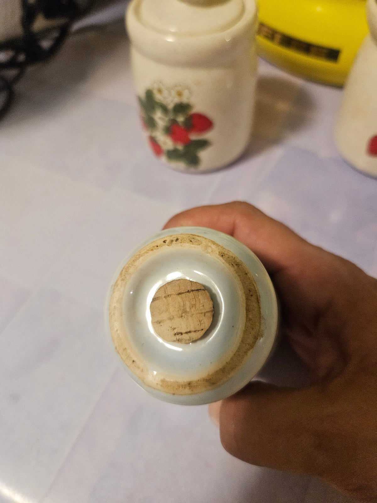 Vintage Strawberry Ceramic 3-Piece Condiment Set — Jar, Shaker & Creamer