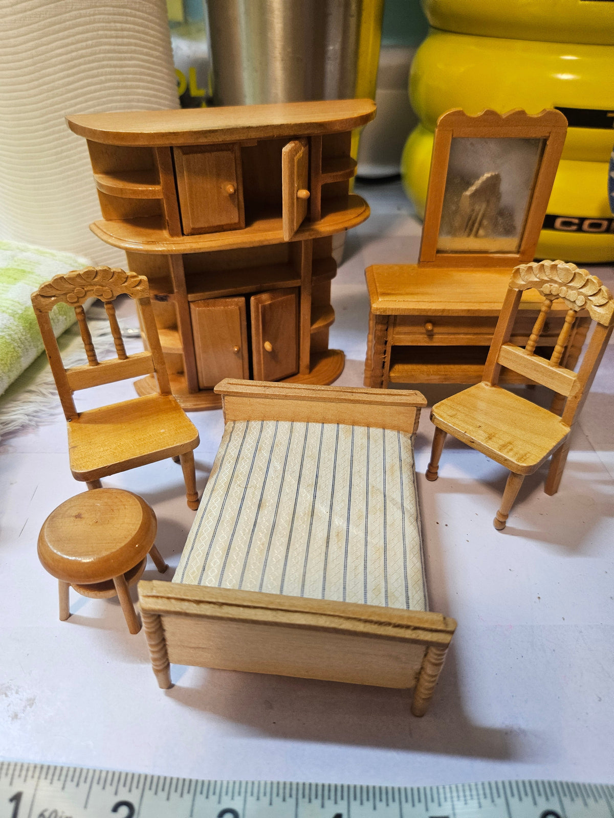Vintage Wooden Doll Furniture Set, 6 Pieces