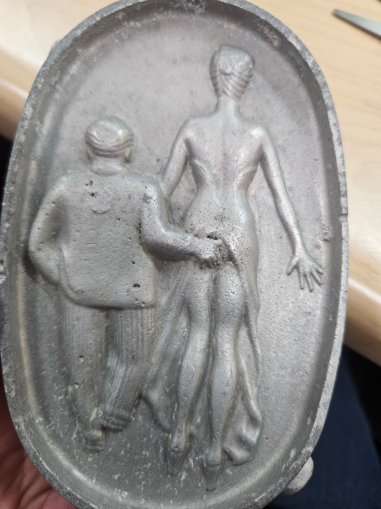 Vintage Novelty Risqué Cast Aluminum Ashtray — "OH!" Double-Sided, 5.5" x 3.25", Mid-Century