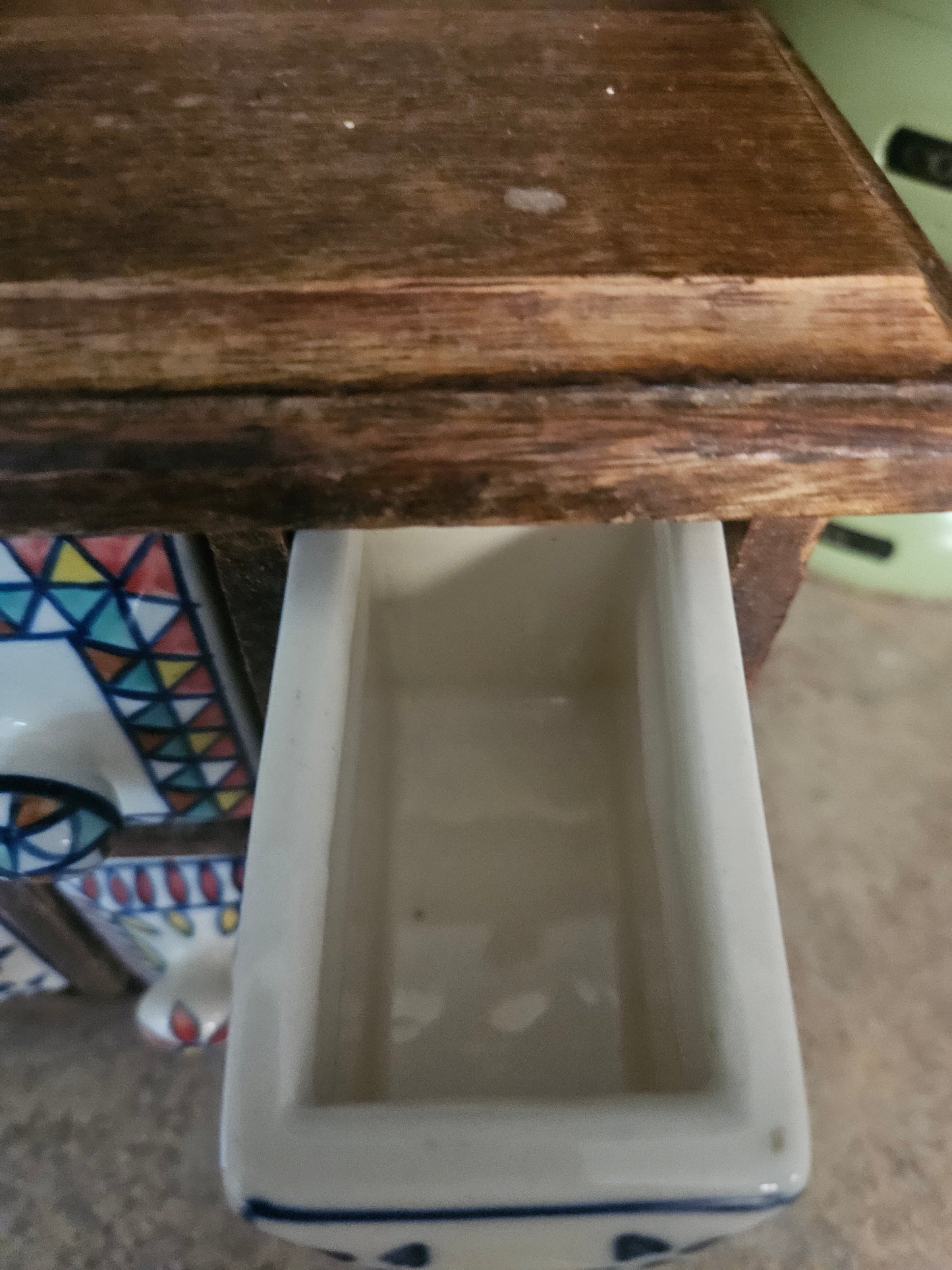 Vintage Indian Hand-Painted Ceramic & Wood Spice Cabinet – 6 Drawers