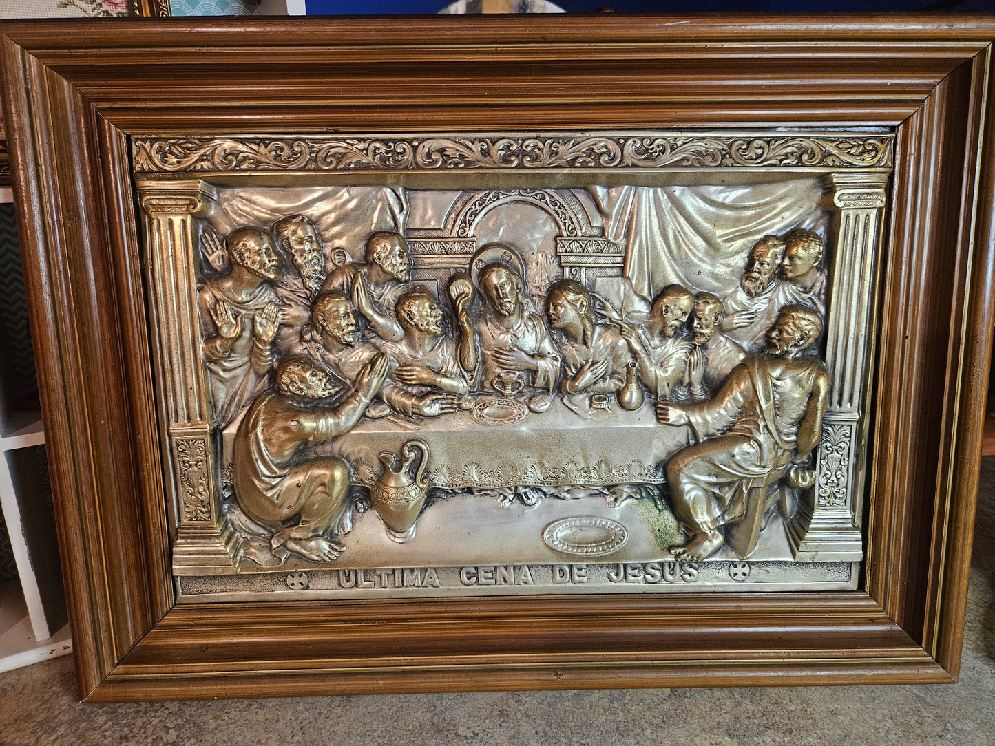 Vintage Last Supper Relief Plaque – Framed Metal Wall Art