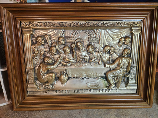 Vintage Last Supper Relief Plaque – Framed Metal Wall Art