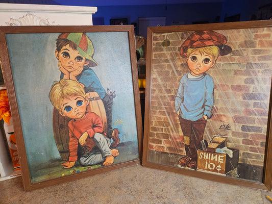 Vintage EVE Big Eyes Waif Children Framed Prints – Set of 2