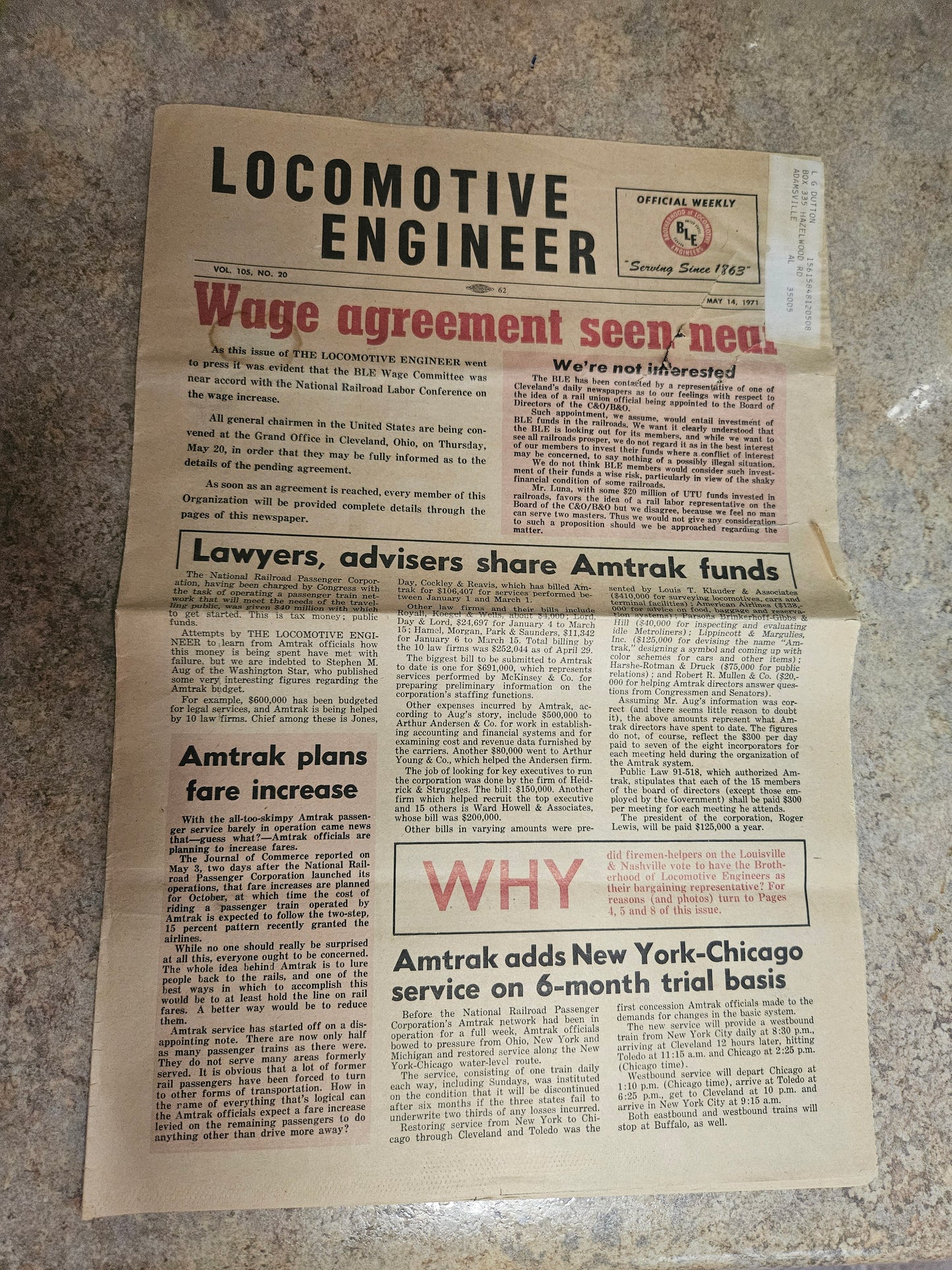 Vintage Locomotive Engineer Official Weekly Newspaper – May 14, 1971