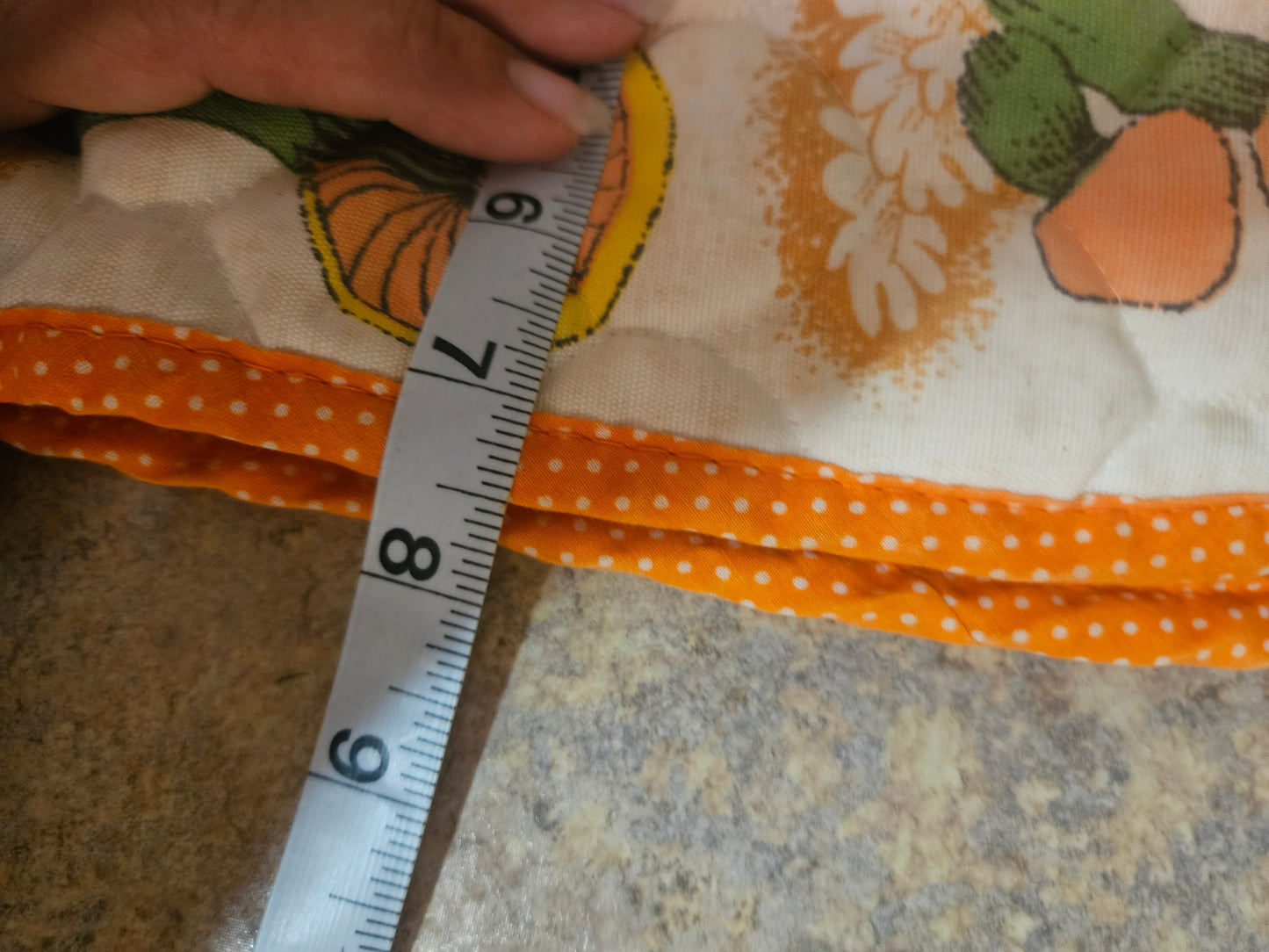 Vintage 70s Mushroom Print Quilted Double Oven Mitt – Orange Polka Dot