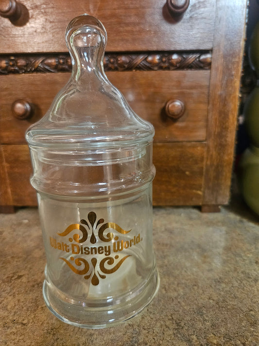 Vintage Walt Disney World Glass Baby Bottle Souvenir – Classic Gold Logo