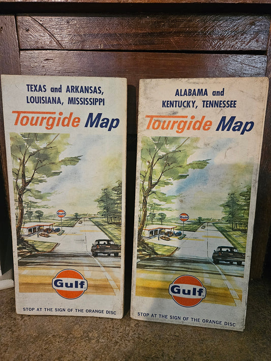 Vintage Gulf Oil Tourgide Maps – Set of 2 – Southern States (TX/AR/LA/MS & AL/KY/TN)
