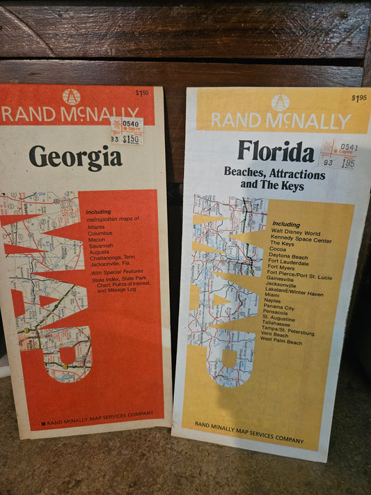 Vintage Rand McNally Road Maps – Set of 3 – Georgia, Florida & 1988 Florida Road Atlas