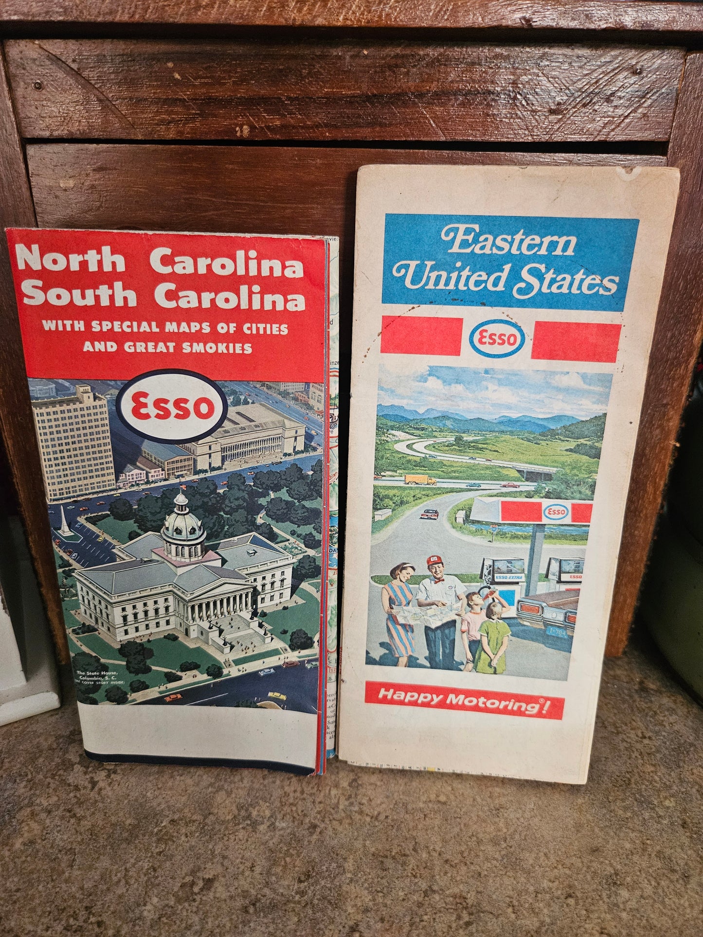 Vintage Esso Road Map Lot of 2 – North/South Carolina & Eastern United States – Happy Motoring Petroliana