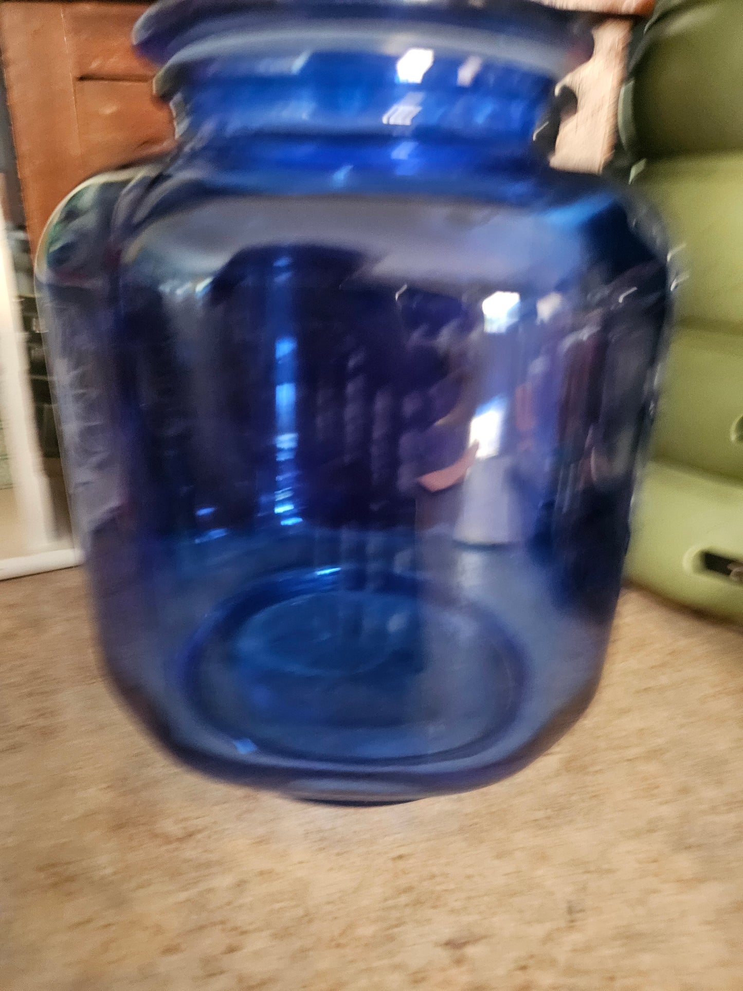 Vintage Cobalt Blue Glass Peanuts Counter Jar – "5¢ Salted Peanuts" – with Original Lid