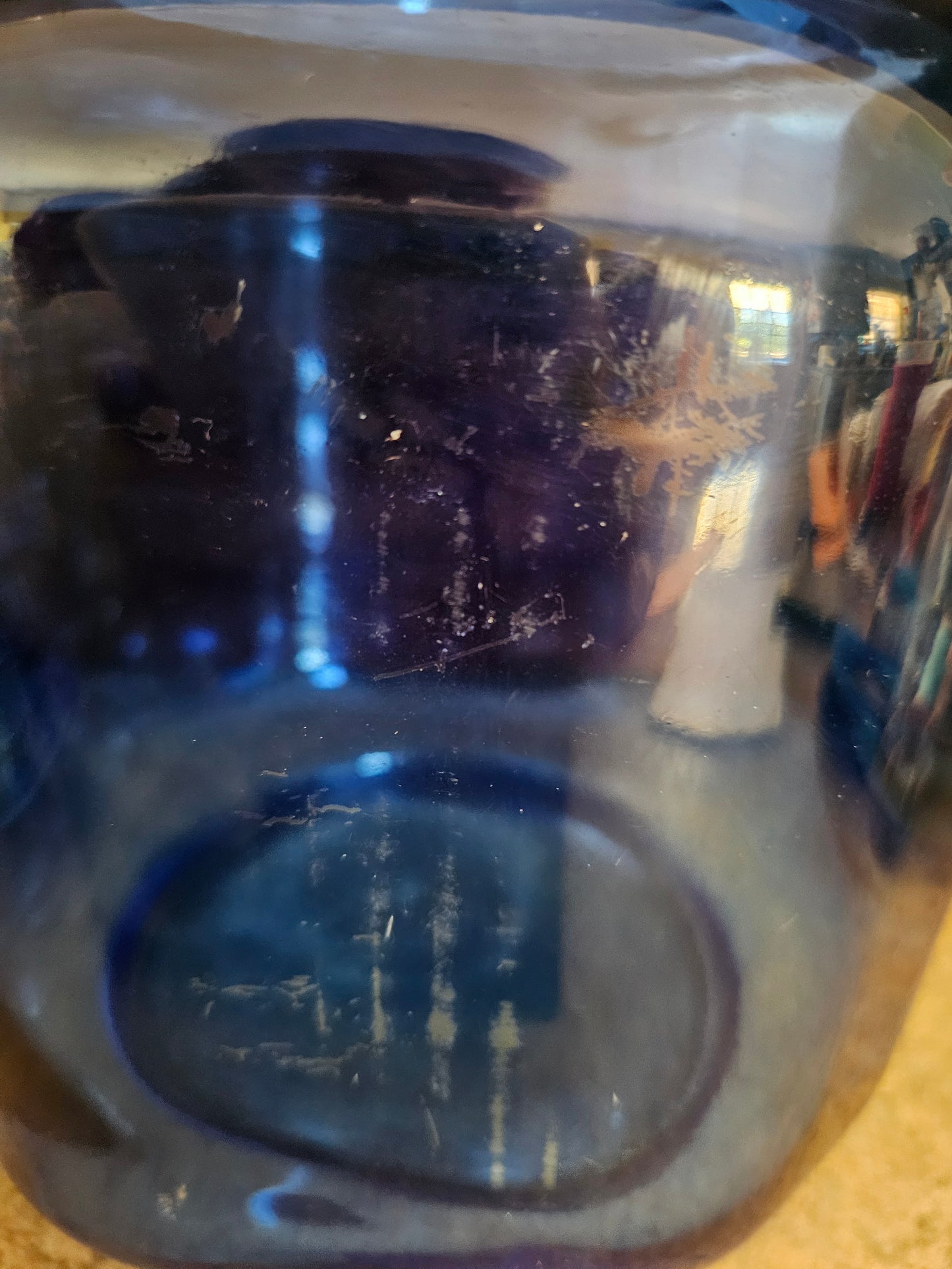 Vintage Cobalt Blue Glass Peanuts Counter Jar – "5¢ Salted Peanuts" – with Original Lid
