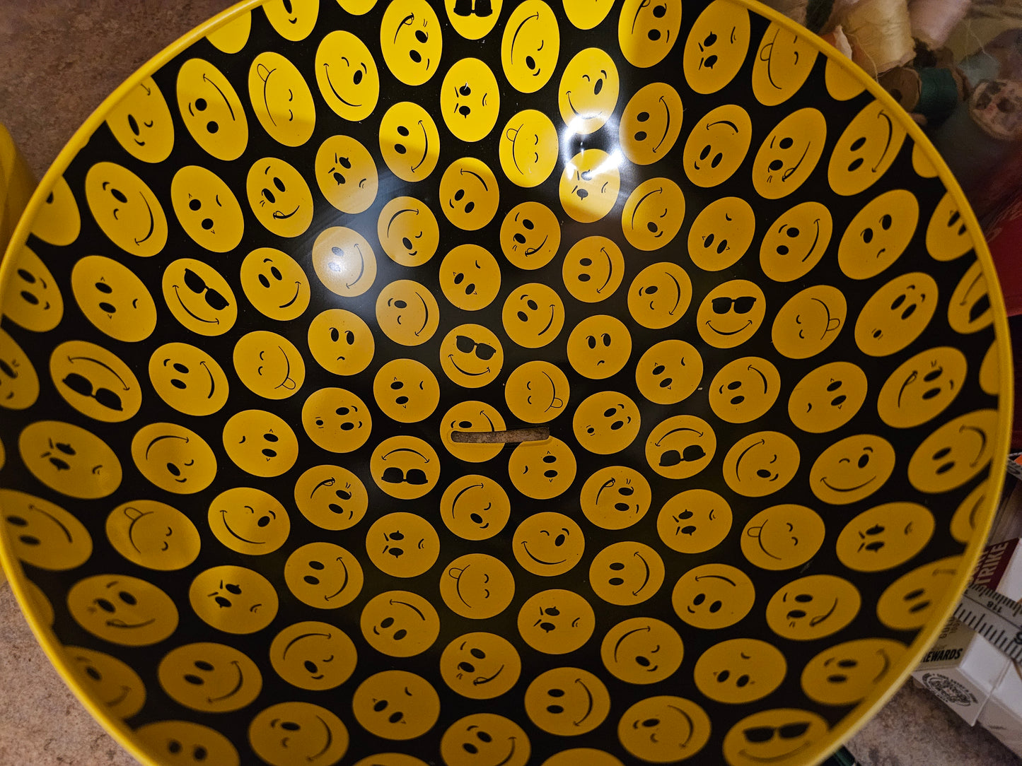 Vintage 1990s Smiley Face Coin Bank — Yellow Plastic Sphere with Novelty Interior