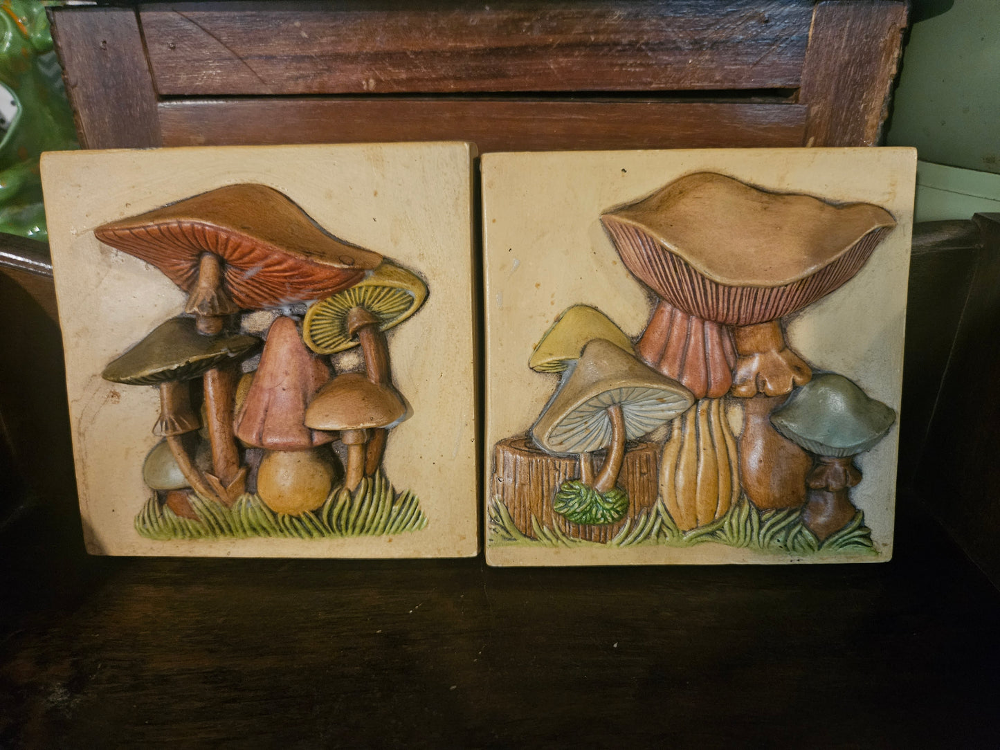 Vintage 3D Mushroom Wall Plaques — Set of 2