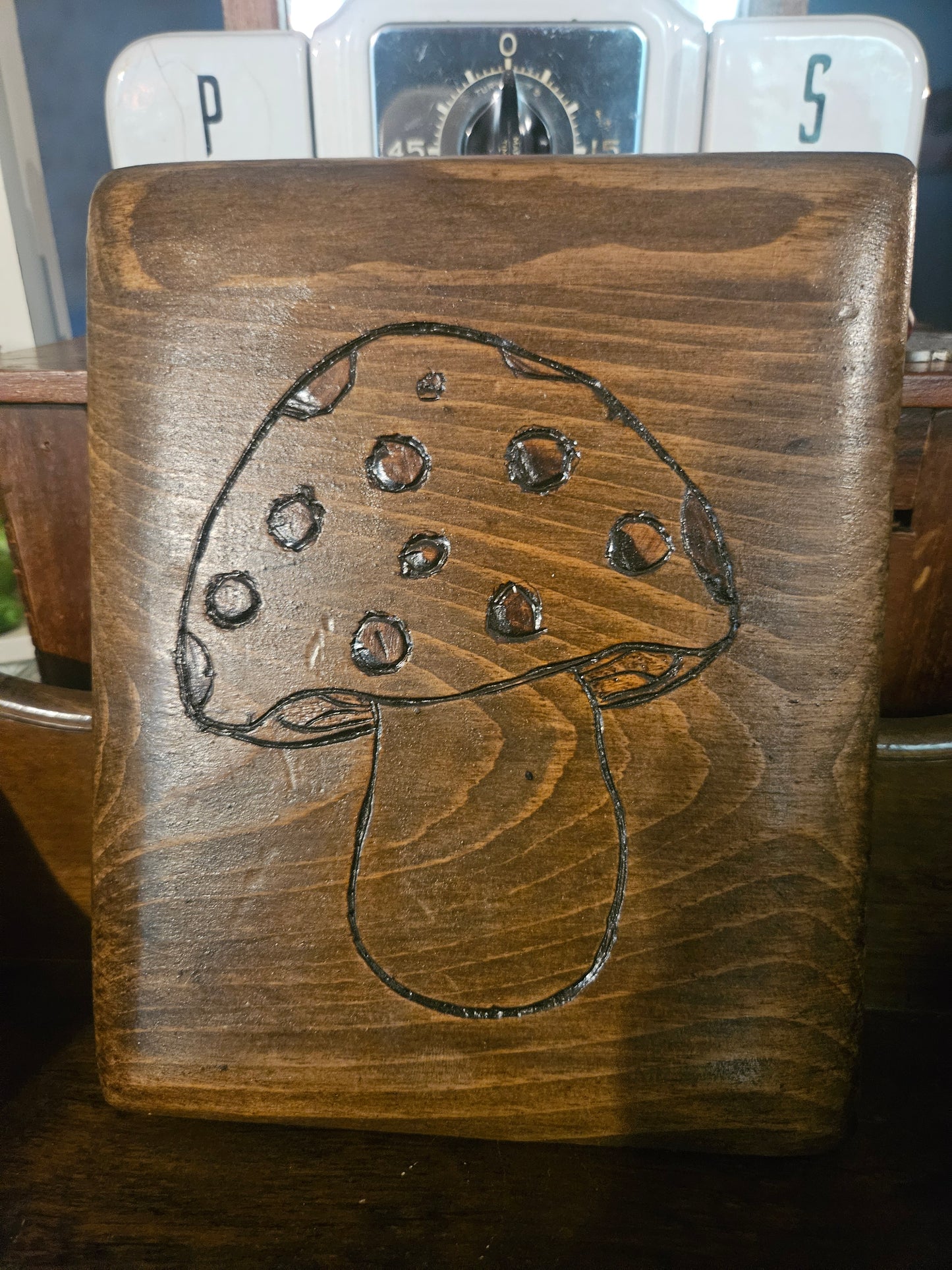 Handmade Wood-Burned Mushroom Plaque