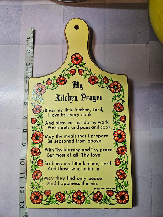 Vintage 1974 "My Kitchen Prayer" Decorative Cutting Board — Cork Back