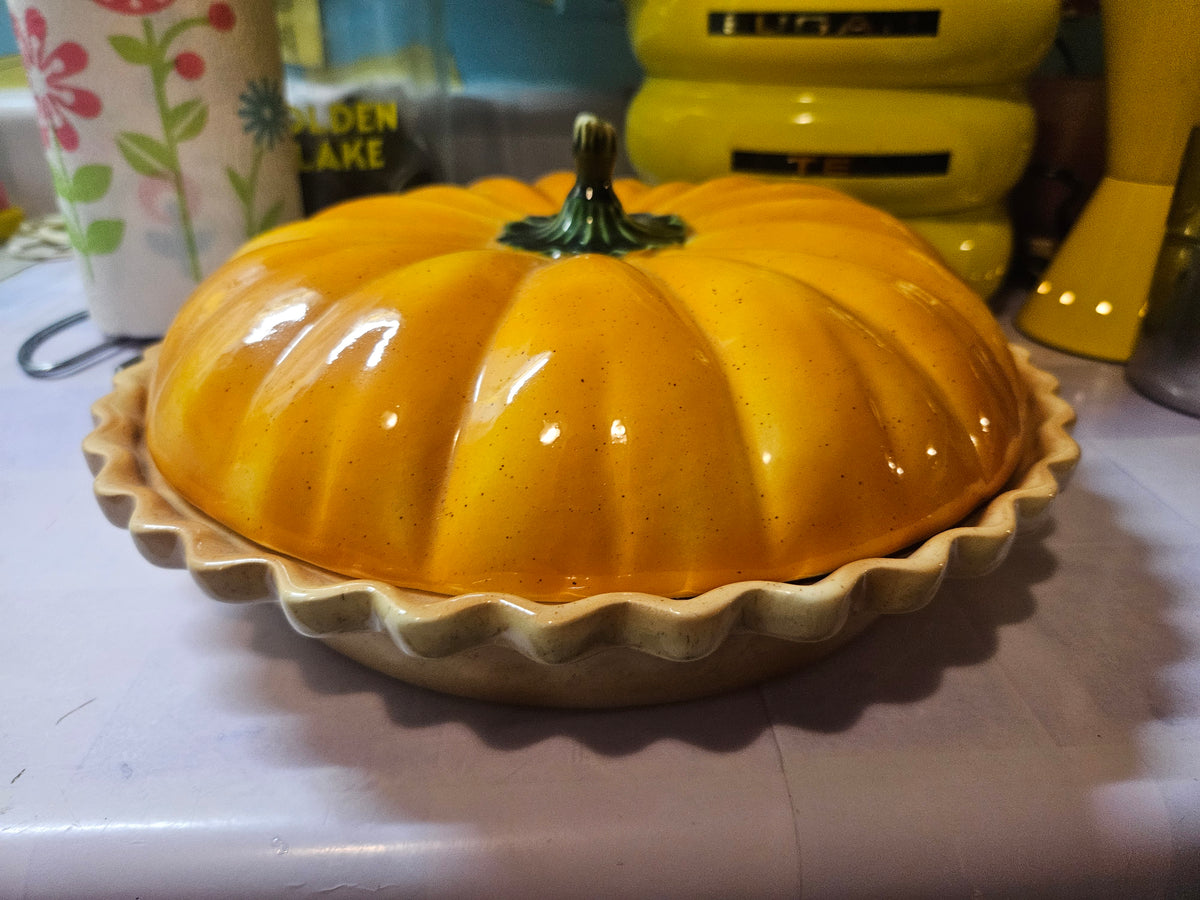 Large Vintage Ceramic Pumpkin Pie Keeper with Lid