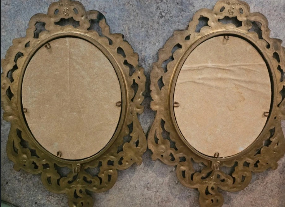 Vintage Pinkie & Blue Boy Portrait Prints — Ornate Gold Rococo Bubble Frames, Set of 2, 11x7"