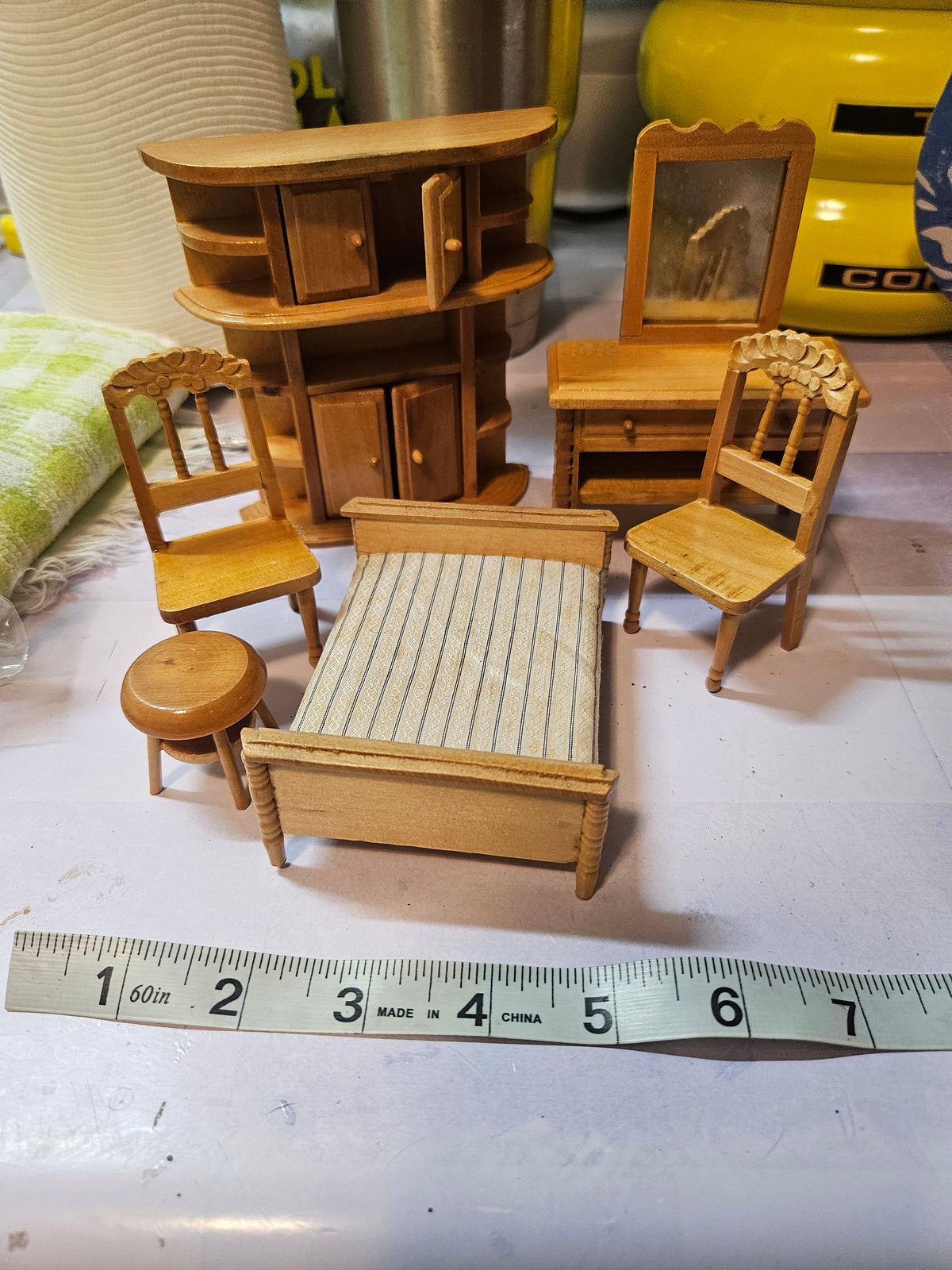 Vintage Wooden Doll Furniture Set, 6 Pieces
