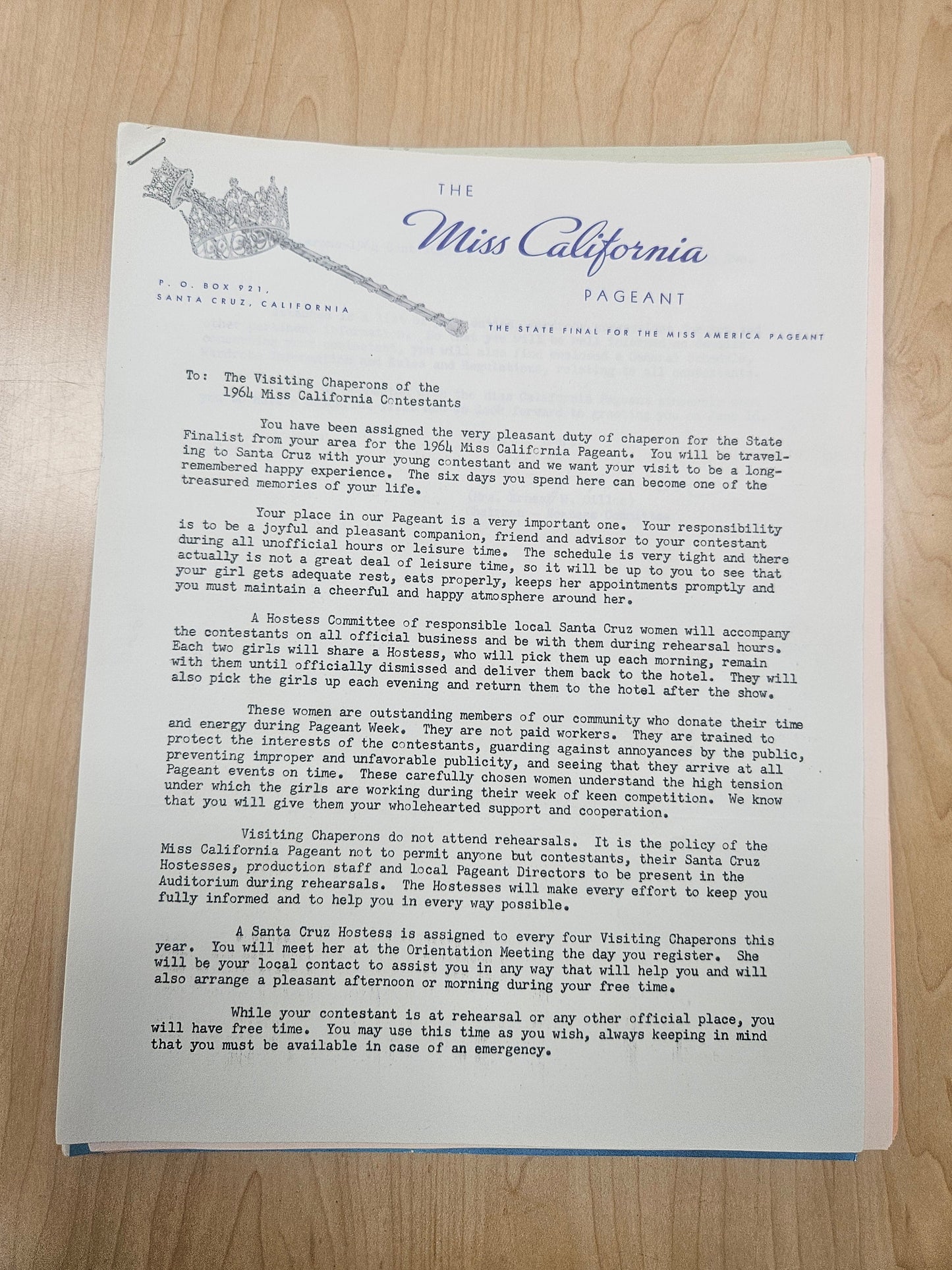 1964 Miss California Pageant Ephemera Lot — Program, Newspaper Clippings & Official Documents