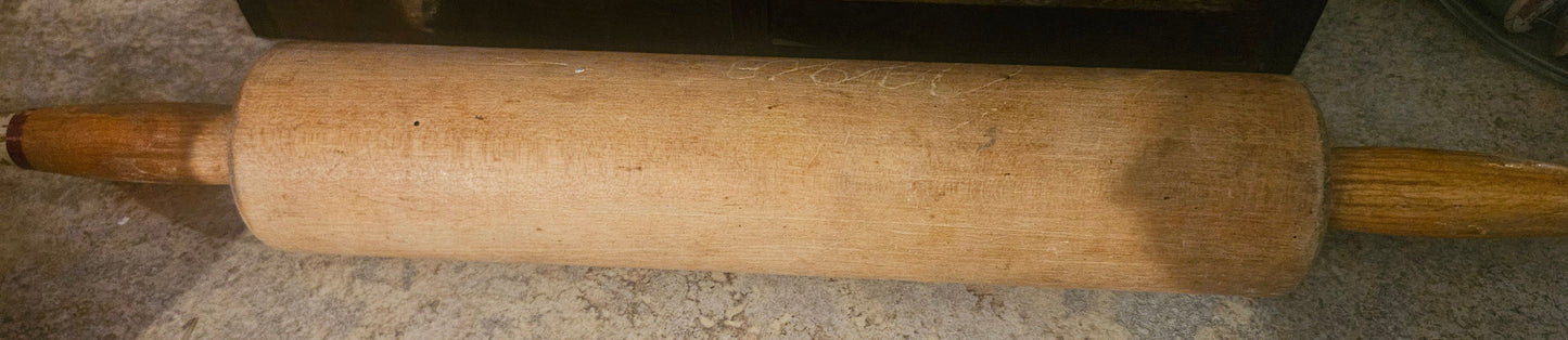 Vintage Wooden Rolling Pin with Painted Handles — 18 Inch