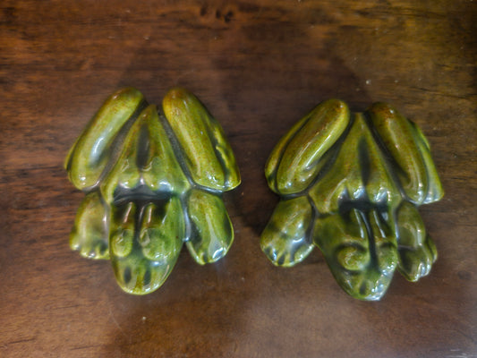 Ceramic Frog Novelty Knick-Knacks — Matched Pair, Glossy Green Glaze, 1970s–80s Adult Humor