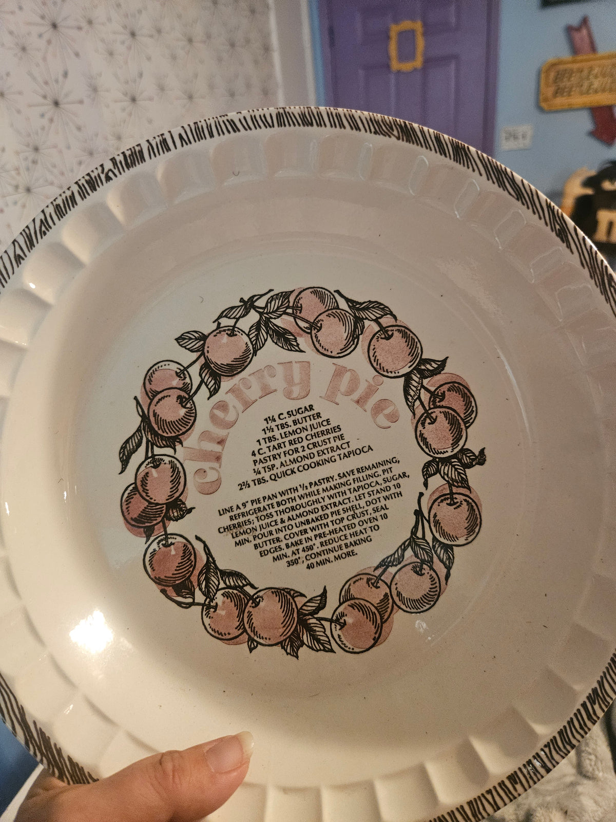 Royal China Co. Cherry Pie Recipe Pie Dish — Sebring, Ohio — Made in USA