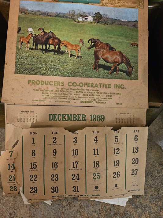 1969 Producers Co-Operative Inc. Farm Advertising Calendar – Richmond VA + Vintage Receipts