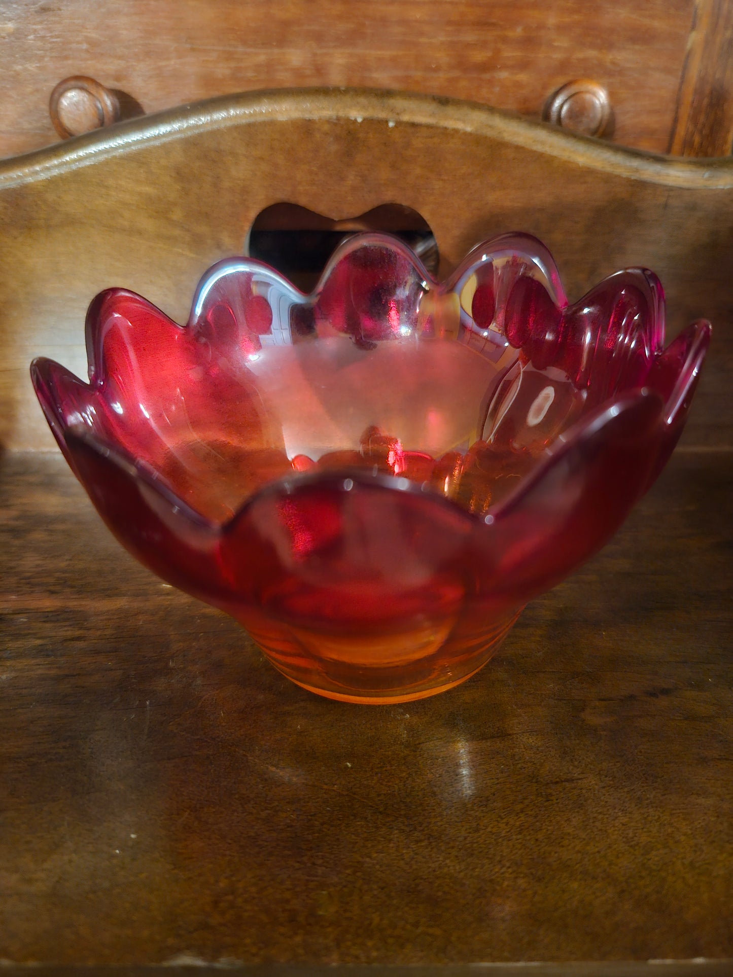 Vintage Amberina Art Glass Petal Bowl