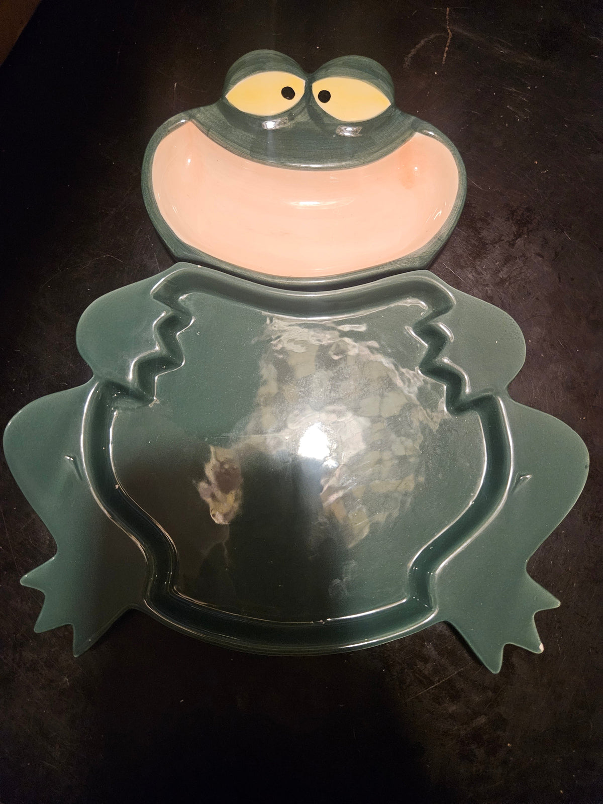 Vintage Ceramic Frog Dip Tray with Removable Head Lid — 2-Piece Set