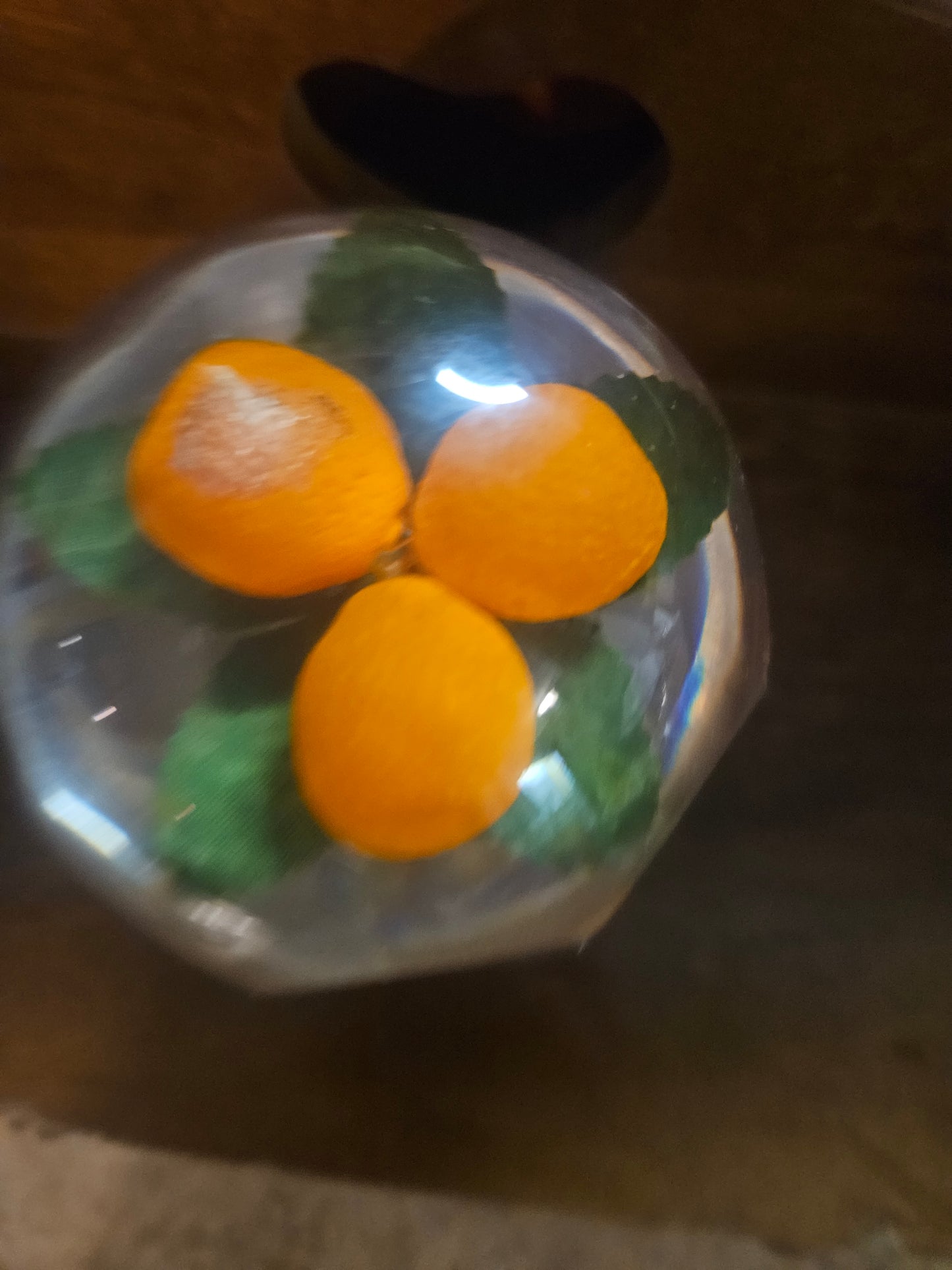 Lucite Jam Pot with Orange Fruit Dome Lid & Spoon — Octagonal, Mid-Century Tableware, 5x4x4"