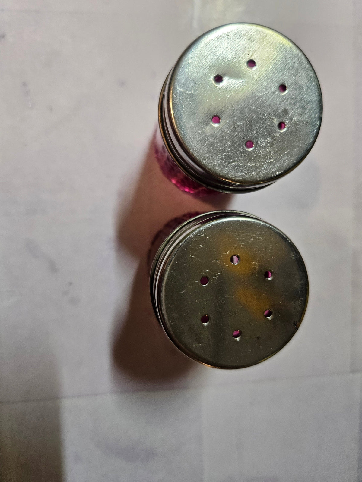 Magenta Diamond Cut Glass Salt & Pepper Shakers