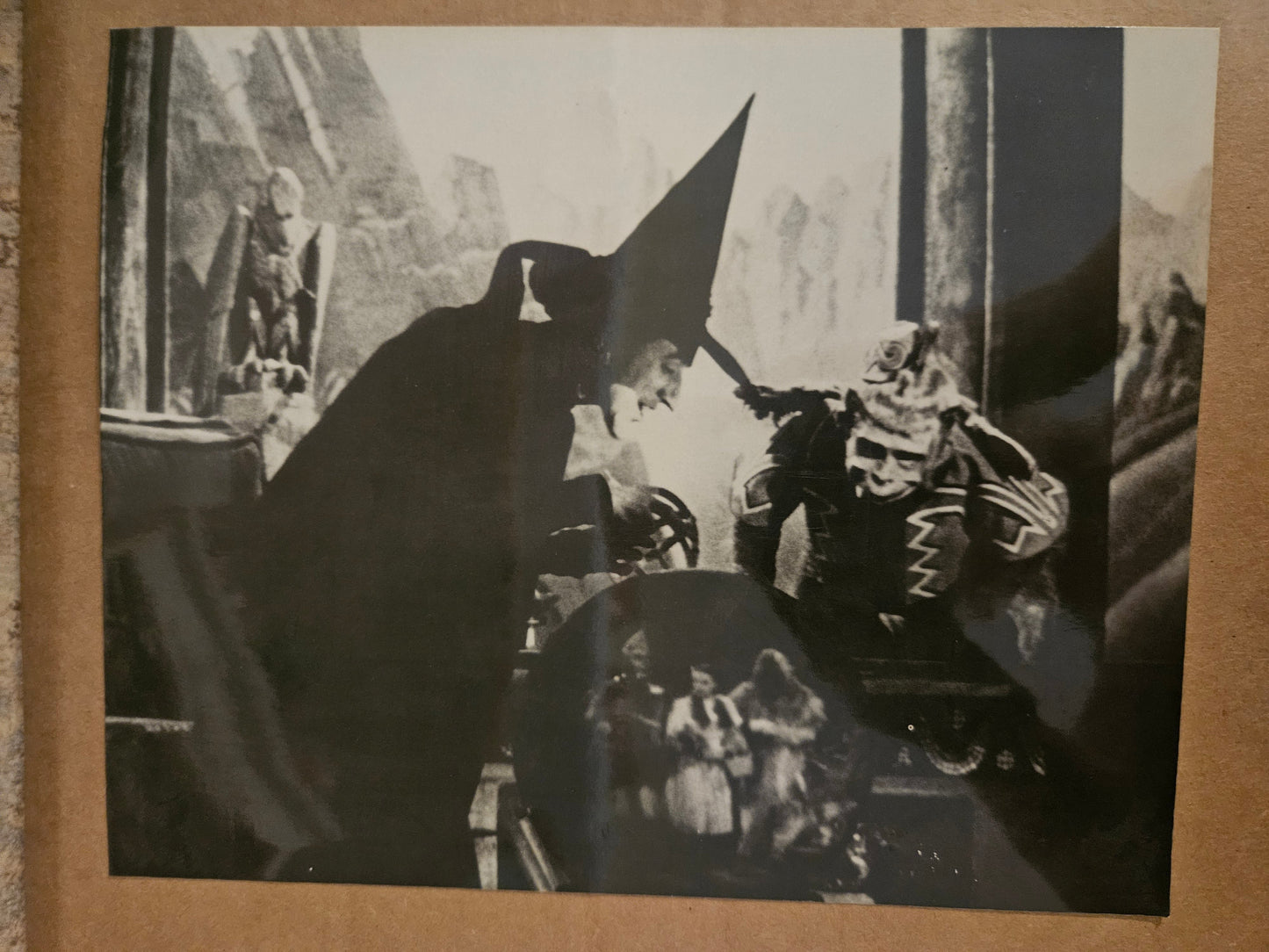 Wizard of Oz large black and white postcard close-up of Wicked Witch of the West with Winged Monkey and broomstick