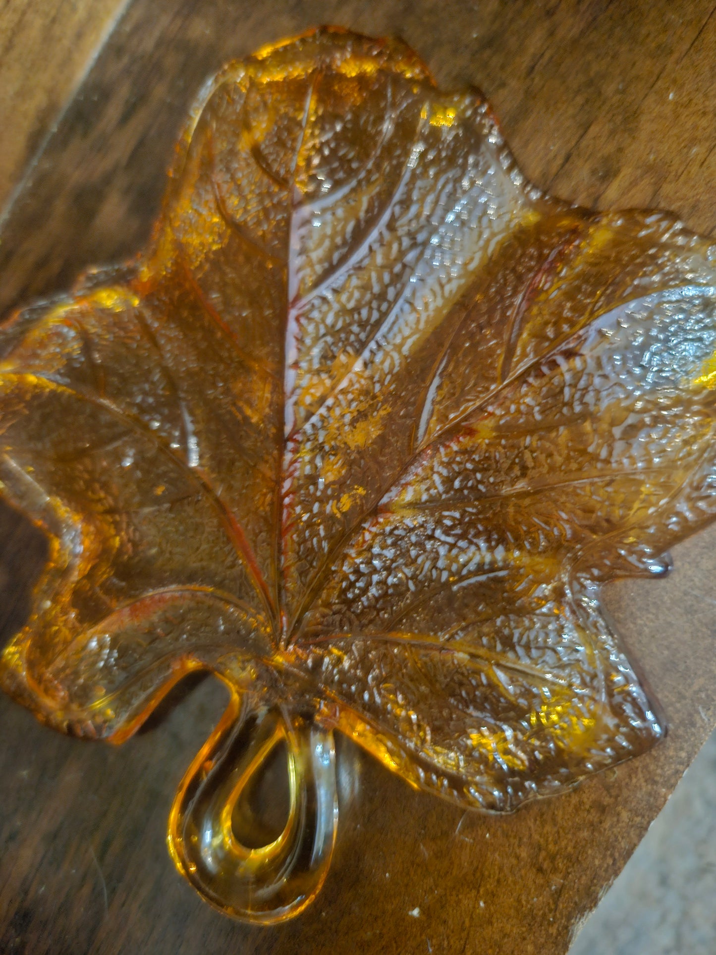 L. E. Smith Amber Glass Maple Leaf Dish Pressed Glass Vintage