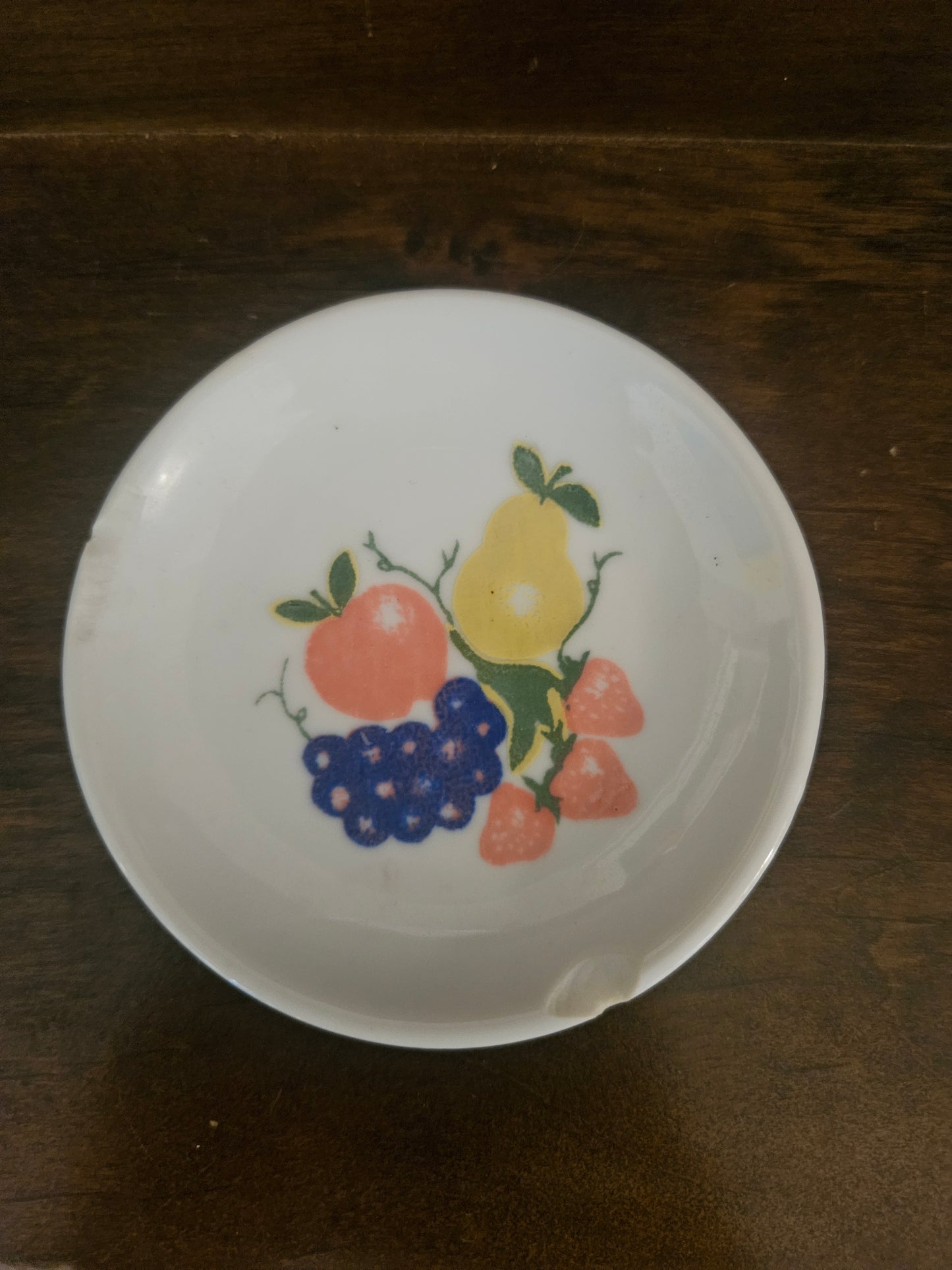 Aglo China Fruit Pattern Butter Pat — Mixed Fruit on White