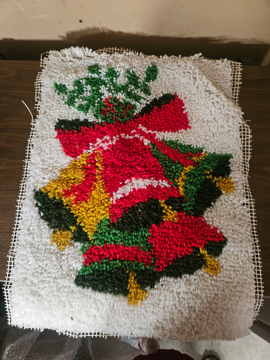 Vintage Latch Hook Christmas Bells Rug / Wall Hanging
