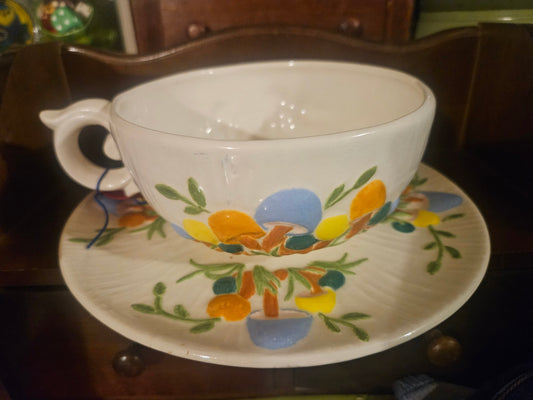Vintage Hand-Painted Arnels Merry Mushroom Ceramic Soup Bowl & Saucer Set