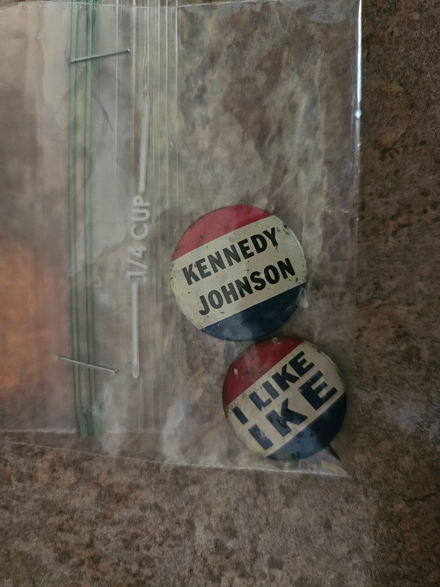 Vintage Political Pinback Button Set – I Like Ike & Kennedy Johnson (2 Buttons)