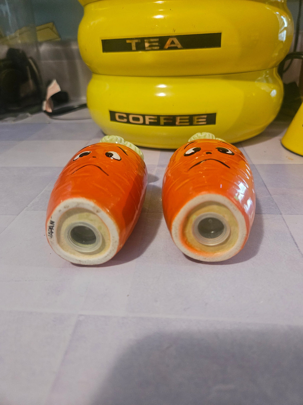 Vintage Japan Sad Carrot Salt & Pepper Shakers